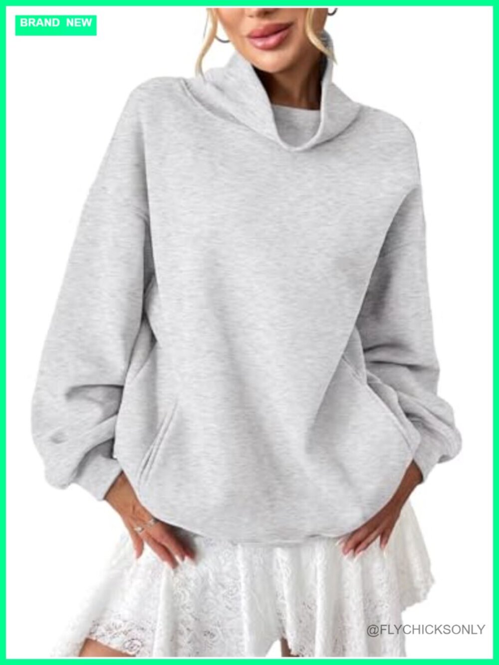 Fleece Turtleneck Sweatshirt Oversized Pullover with Pockets